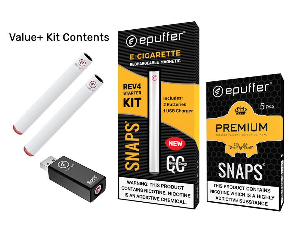 ePuffer SNAPS REV4 Rechargeable Tobacco Ecig Value Pack