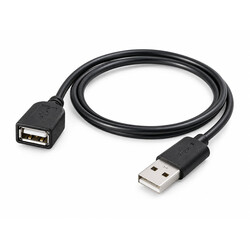 Black USB-A male-to-female extension cable with flexible cord on white background